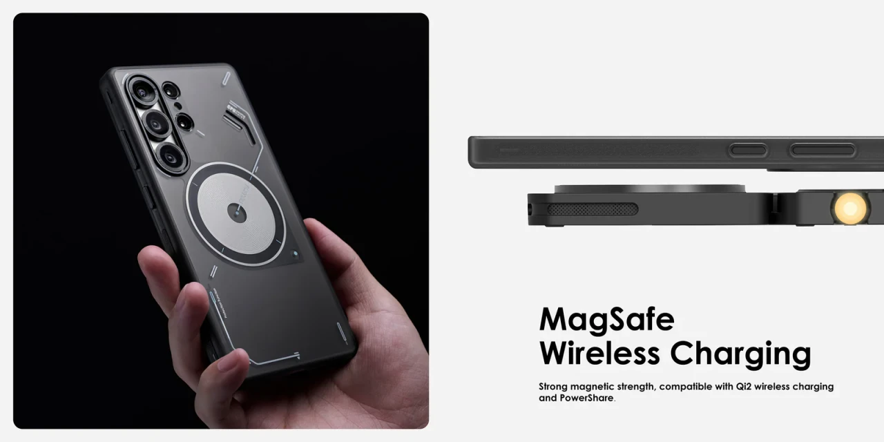 Husa pentru Samsung S25 Ultra, Aulumu Frosted, TPU rezistent, Compatibila MagSafe, Efect fosforescent, Protectie Camera, Butoane aluminiu, Racire activa CoolHyper, Protectie premium, Gri/Transparent S25 8