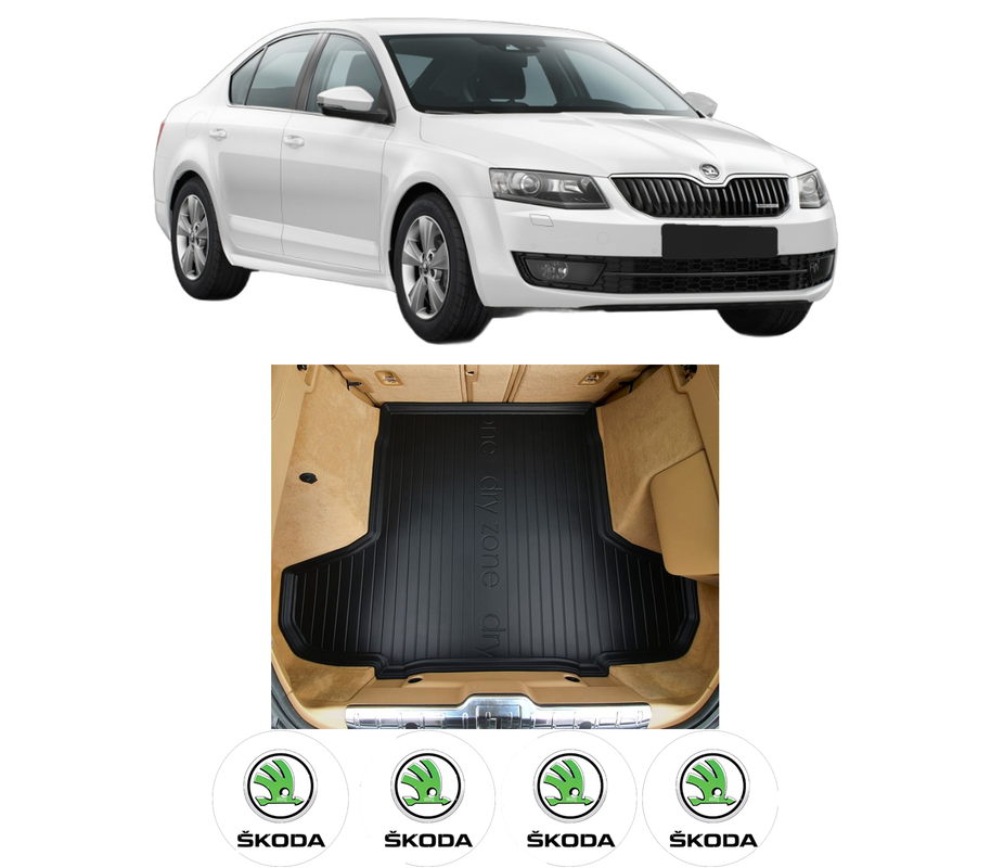 Tavita Portbagaj SKODA OCTAVIA III (5E3, NL3, NR3) din 2012-2020, Protectie Portbagaj Auto, 4x Stickere auto cu SKODA