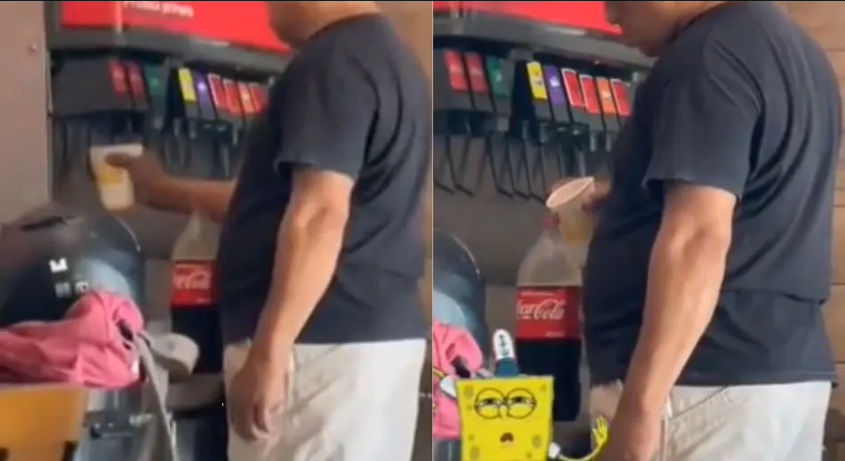 Captan a cliente rellenando botella de 2 litros en refill de comida rápida