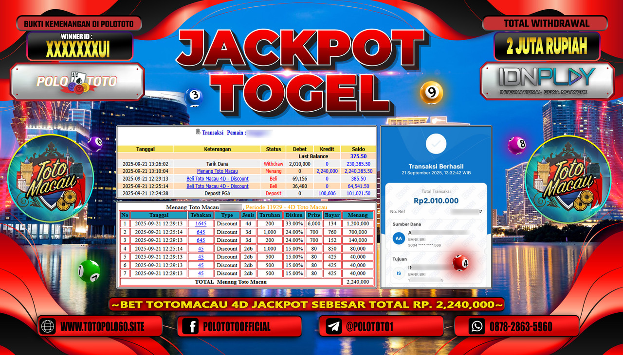 POLOTOTO JACKPOT TOGEL TOTO MACAU Rp.2.000.000,- LUNAS