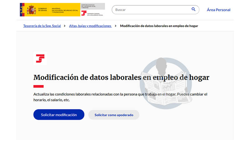 Modifcación datos laborales en empleo de hogar 