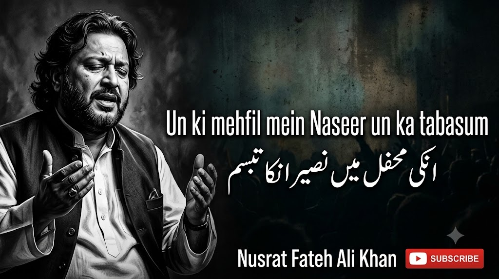 AI-generated example result for the youtube-thumbnail prompt: Music & Lyric Video – "Un ki mehfil mein Naseer un ka tabasum / انکی محفل میں نصیر انکا تبسم" | Lyric Video Youtube T... AI YouTube Thumbnail Prompt