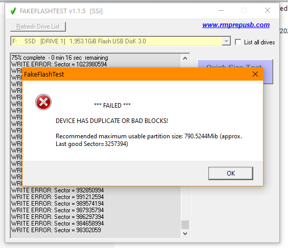 Fake Flash Test za SSD