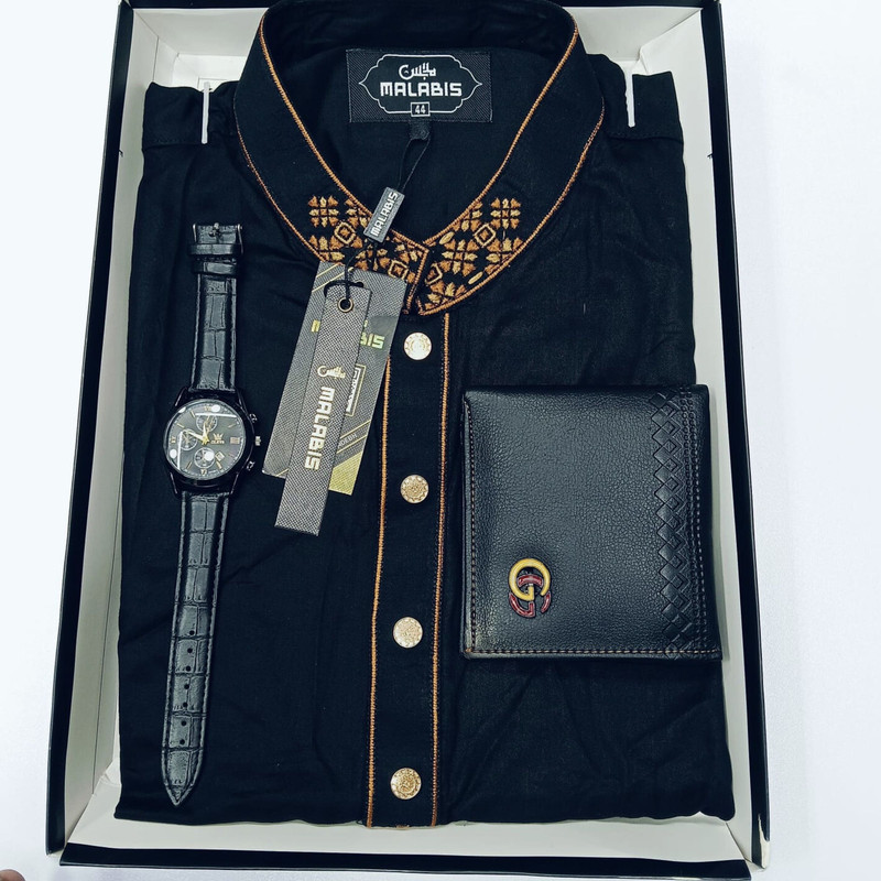 Cotton Print Punjabi + Premium Watch + Wallet Combo Pack