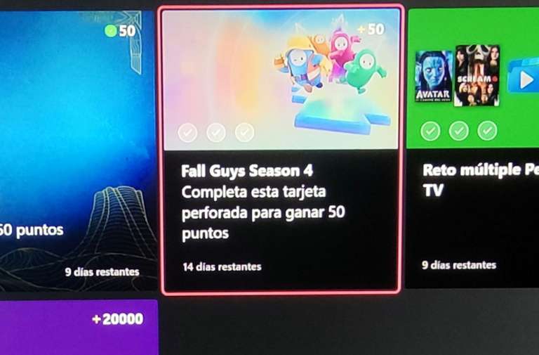 Microsoft rewards. Tarjeta de 50 puntos en la aplicación de la consola.
