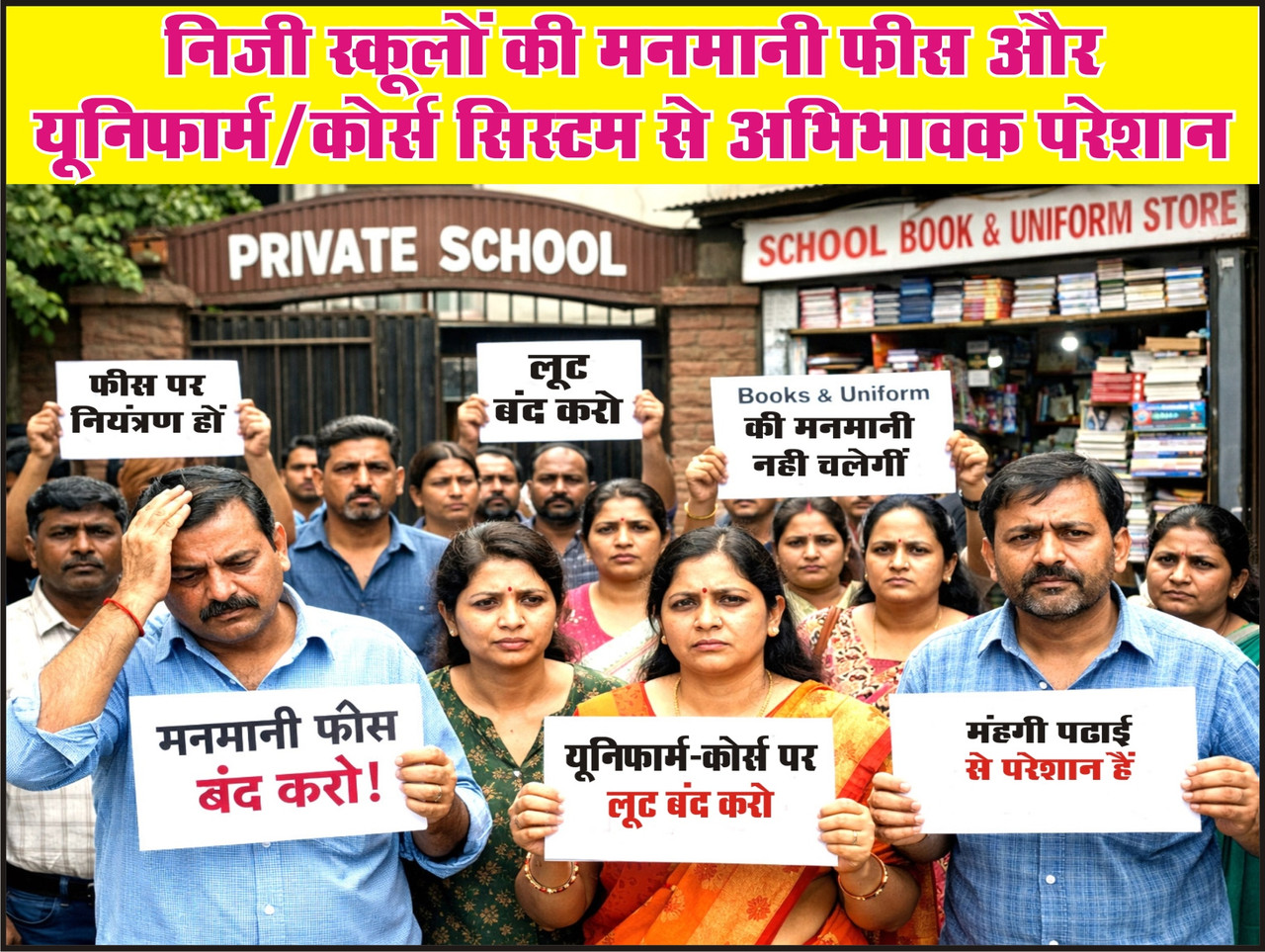 निजी स्कूलों की मनमानी फीस और यूनिफॉर्म/कोर्स सिस्टम से अभिभावक परेशान