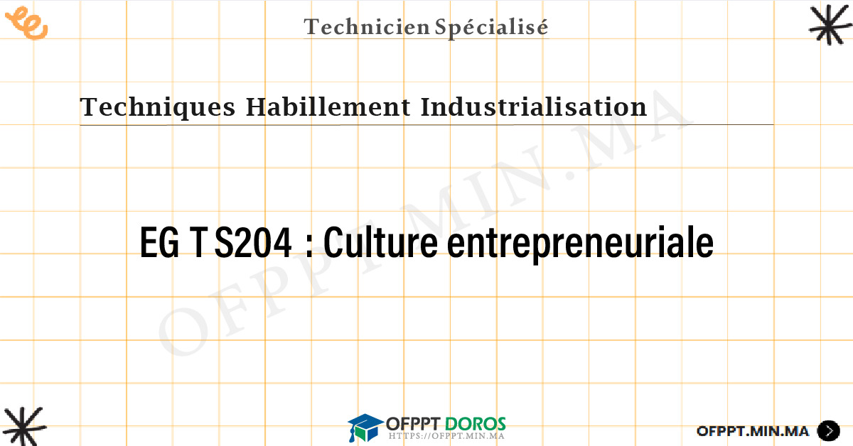 Sommaire détaillé du cours Culture entrepreneuriale EGTS204 OFPPT - Structure du module