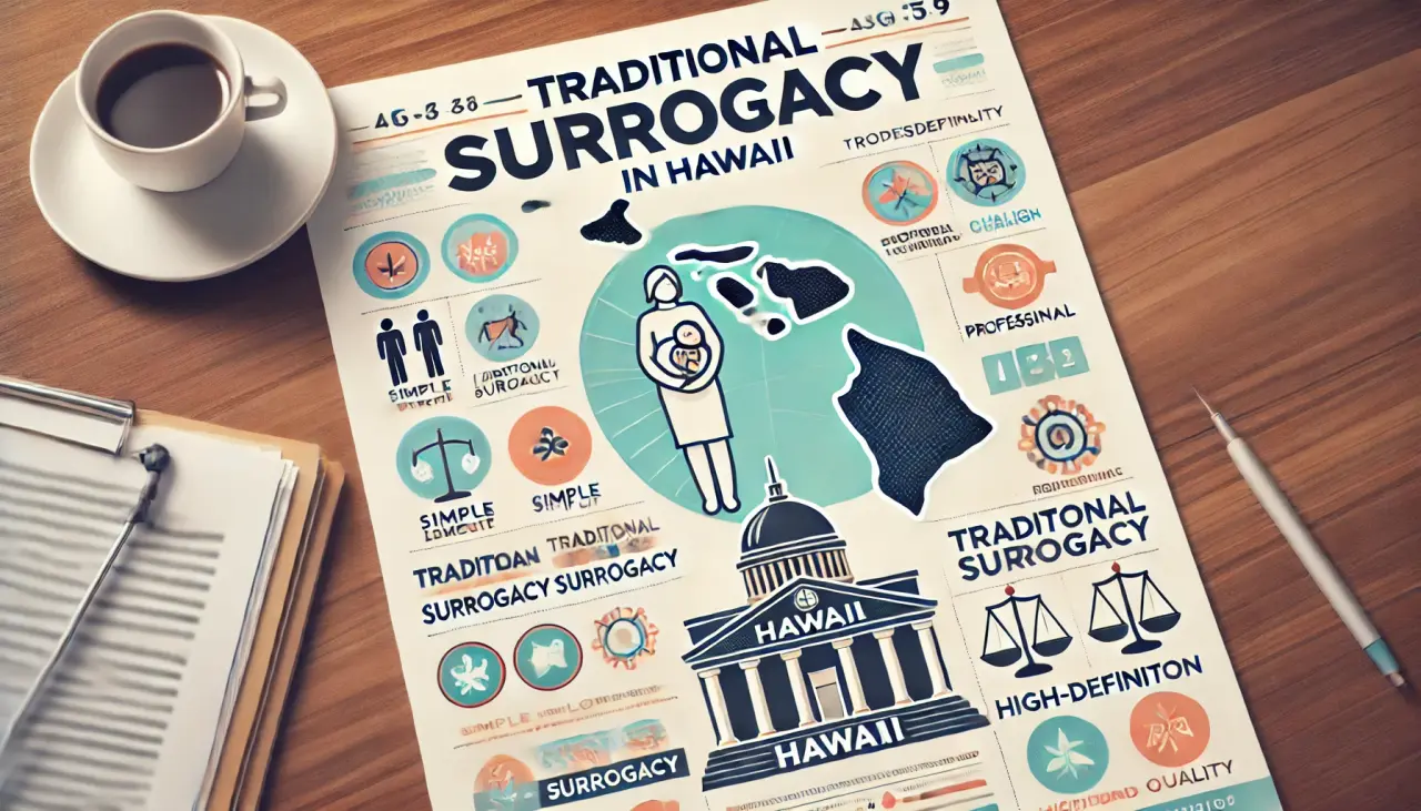 Traditional surrogacy in Hawaii, with unclear legal status for surrogates who are also the biological mothers.