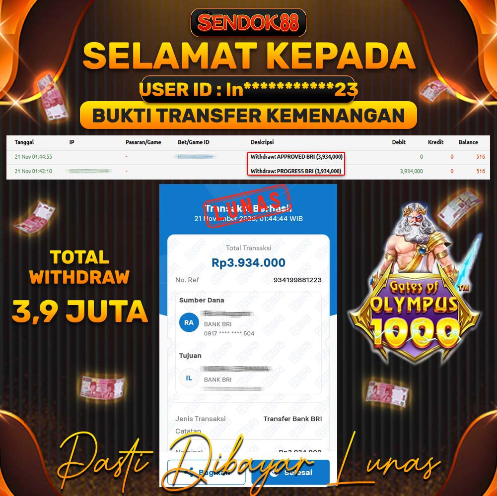 SENDOK88 JEPE! GATES OF OLYMPUS 1000 Rp 3.934.000,- LUNAS!