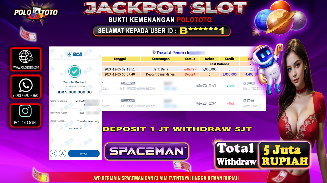POLOTOTO JACKPOT SLOT SPACEMAN Rp.5,000.000,-