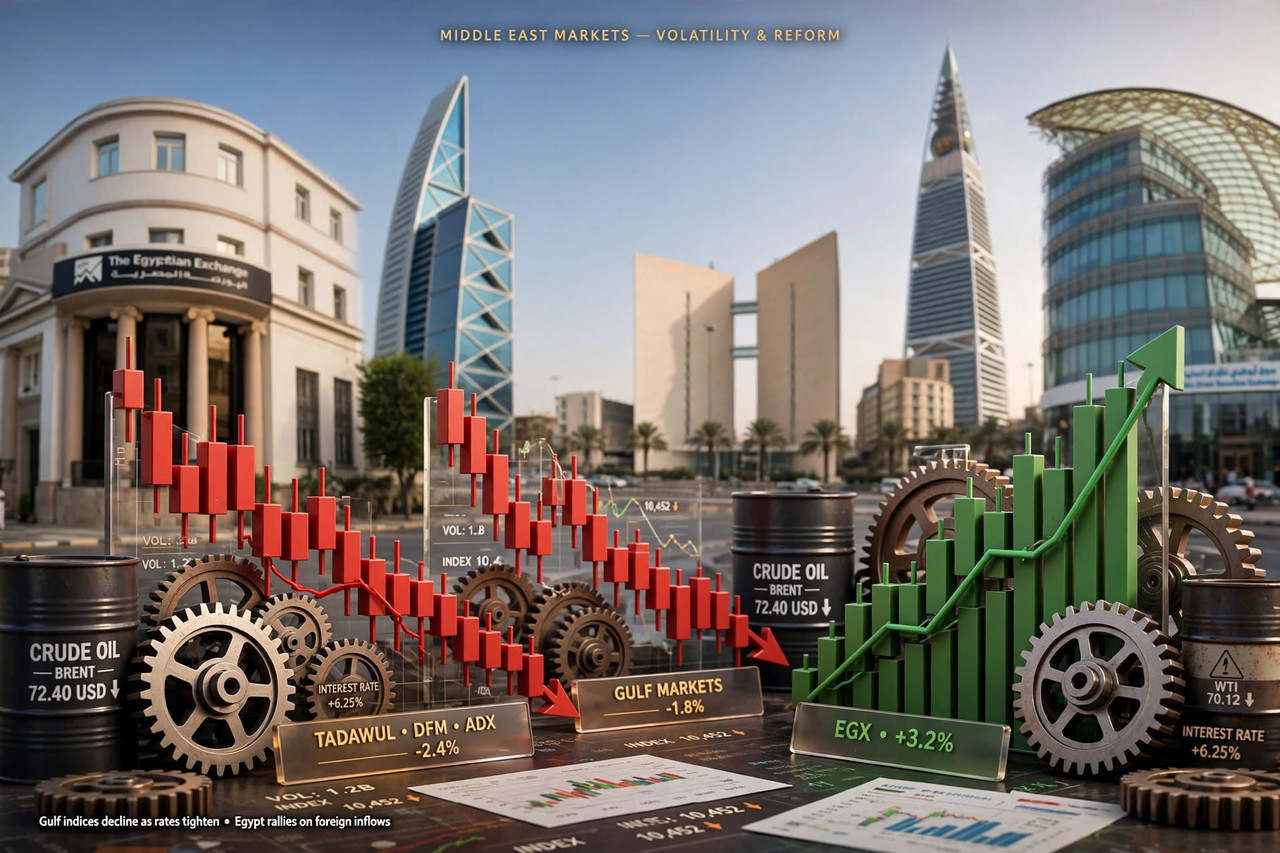بورصات المنطقة تحت ضغط النفط والفائدة مصر الأكثر صمودًا.. والرياض ودبي وأبوظبي تدفع فاتورة التوترات الإقليمية وارتفاع تكلفة المال