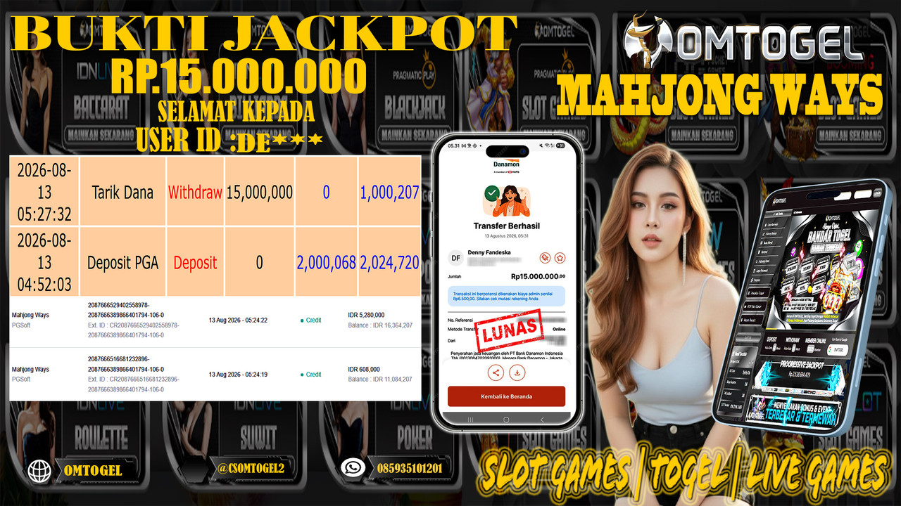 OMTOGEL JACKPOT PG SOFT MAHJONG WAYS Rp,15,000,000,- DIBAYAR LUNAS