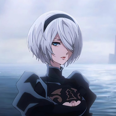 2B without her blindvisor in the anime