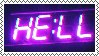 Purple digital alarm clock that says HELL