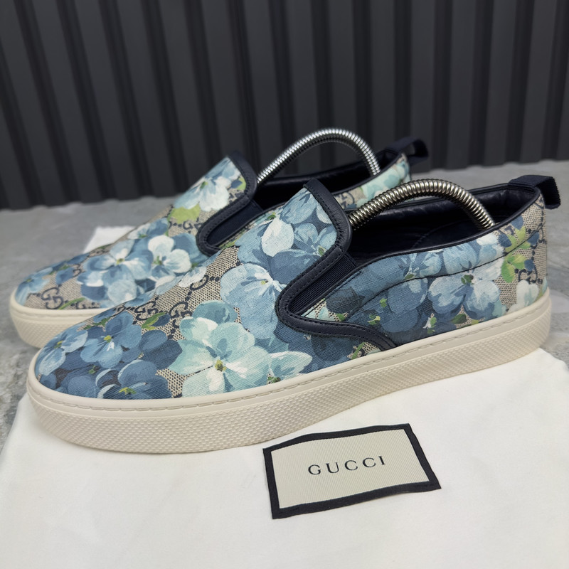 GUCCI Bloom Flower Print Blue GG Supreme Canvas Slip-on 8.5 G or 9