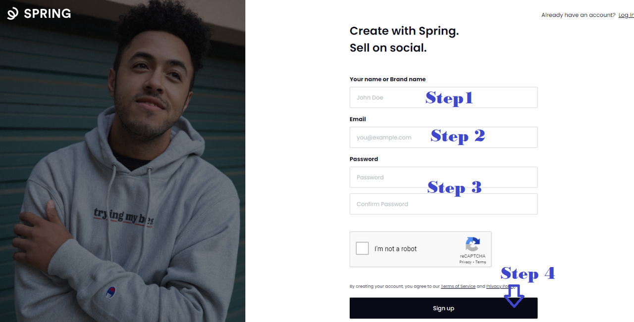 Teespring Signup Process