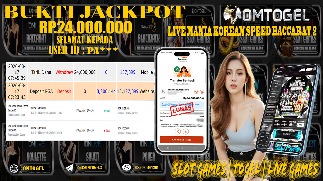 OMTOGEL JACKPOT PRAGMATIC LIVE DEALER LIVE MANIA KOREAN SPEED BACARRAT 2 Rp,24,000,000,- DIBAYAR LUNAS