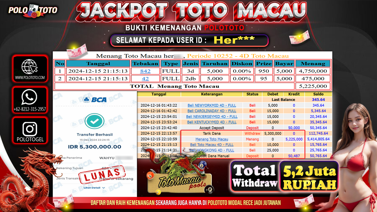 POLOTOTO JACKPOT TOGEL TOTO MACAU Rp.5,300.000,-
