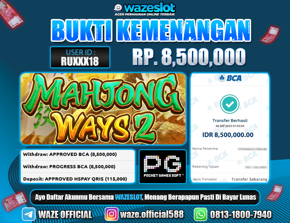 BUKTI KEMENANGAN 06 SEPTEMBER 2025 MAHJONG WAYS 2 ( PG SOFT )