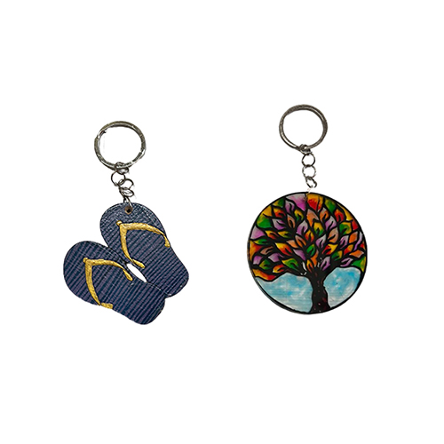 Penkraft Unique Hand-Painted MDF Key Chain Set of 2 Pattern 6