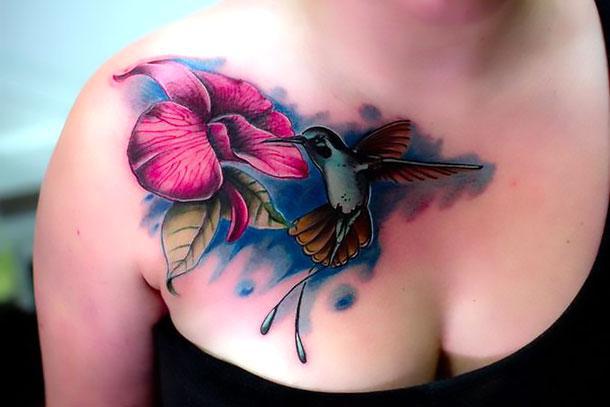 hummingbird and flower tattoo