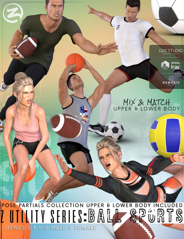 Z Utility Series _ Ball Sports – Props, Poses and Partials for Genesis 3 and 8