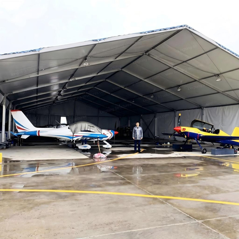 Flight training hangar tent with modular design for fleet management and daily maintenance operations