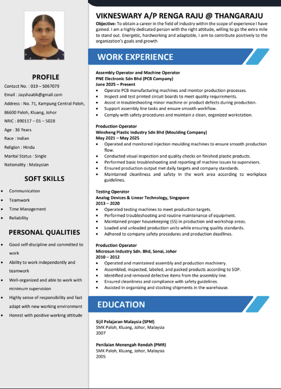 Vikneswary resume before