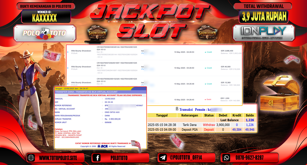 POLOTOTO JACKPOT SLOT WILD BOUNTY SHOWDOWN Rp.3.900.000,-