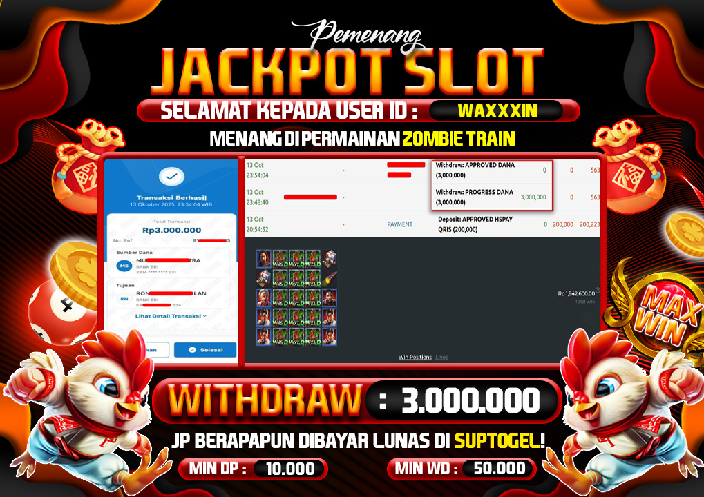  BUKTI KEMENANGAN 13 OCTOBER 2025 MENANG DI PERMAINAN SLOT ZOMBIE TRAIN POOLS 3 JT
