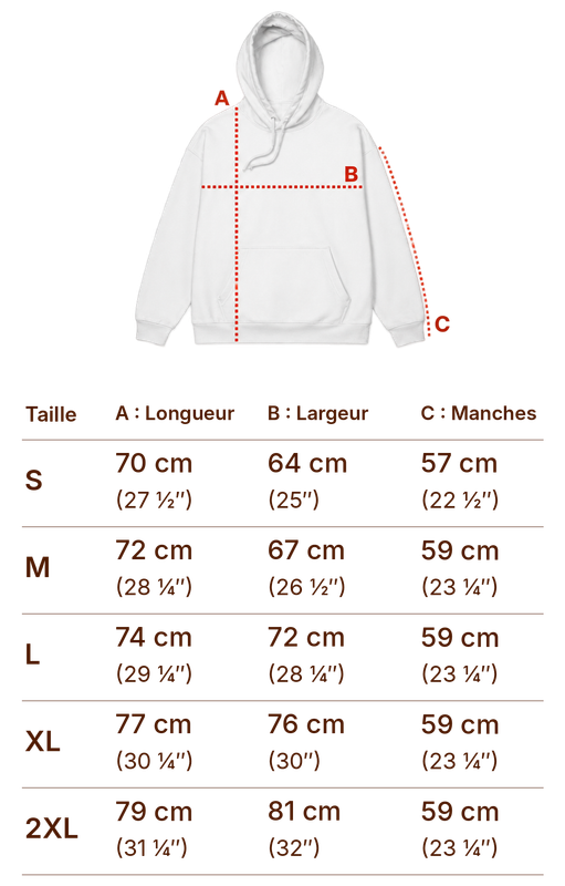 Guide des tailles du sweatshirt