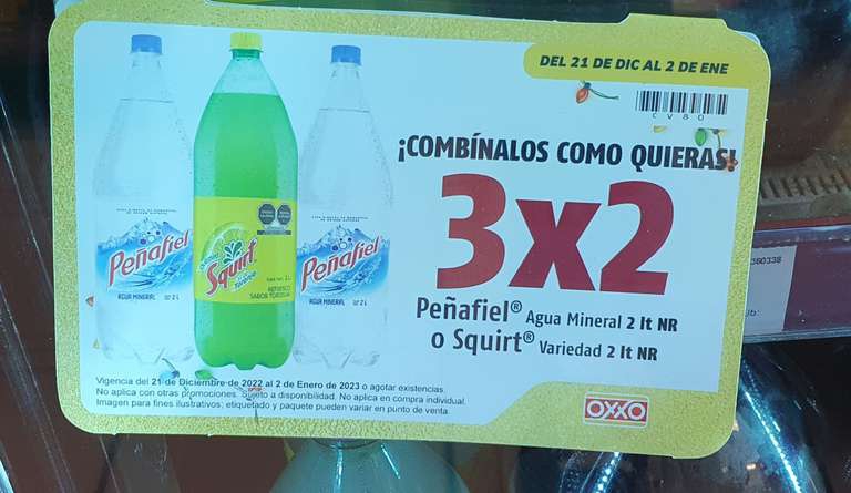 Oxxo: 3x2 Peñafiel y Squirt, 17.30 C/U 
