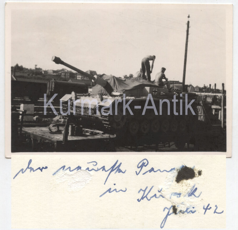 R573 Foto Wehrmacht Russland Kursk 1942 Panzer Stug Sturmgeschütz Eisenbahn TOP