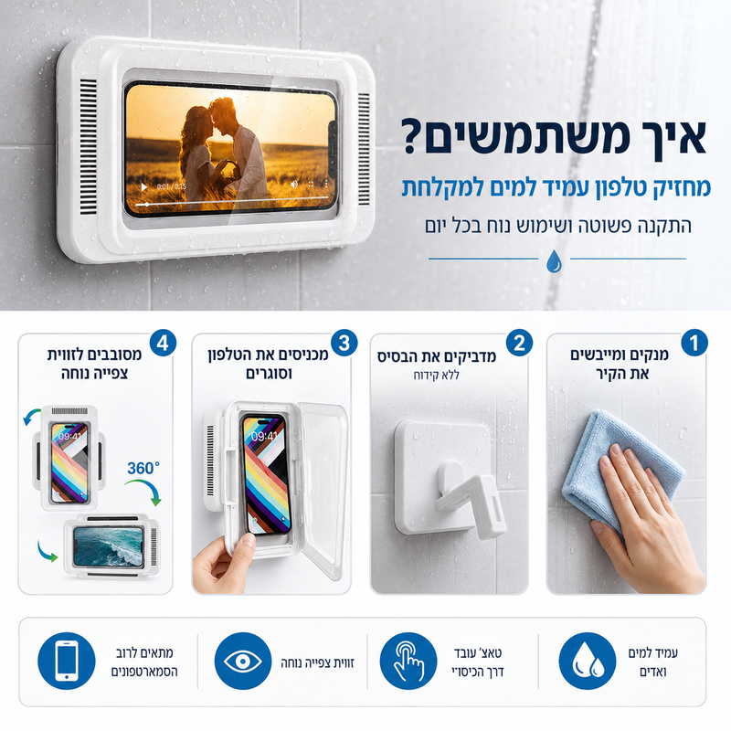 איך משתמשים במחזיק טלפון למקלחת