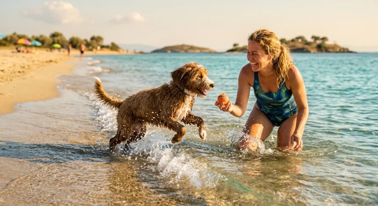 Dog and Woman on Beach