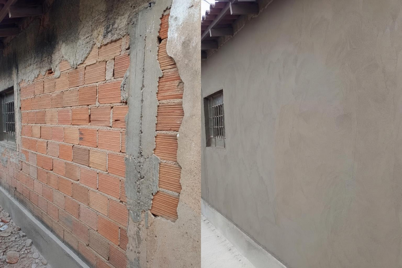 Comparativo antes e depois de reboco aplicado por aluno