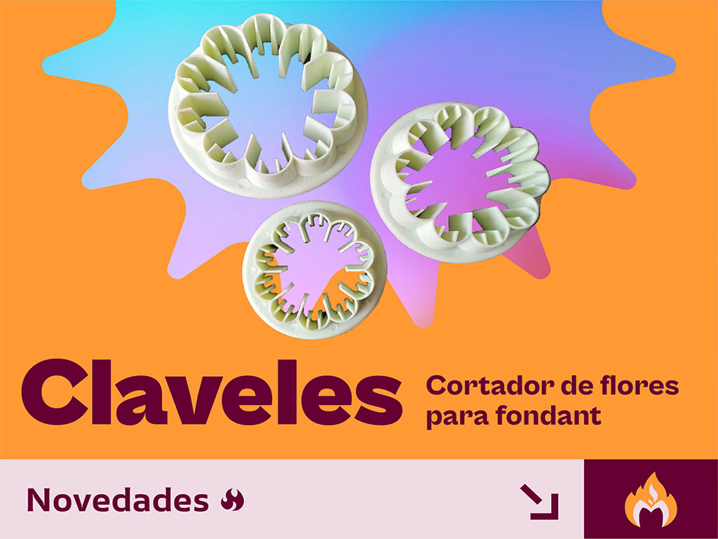 Molde cortador flor clavel para tortas fondant y porcelanicrón 3pz