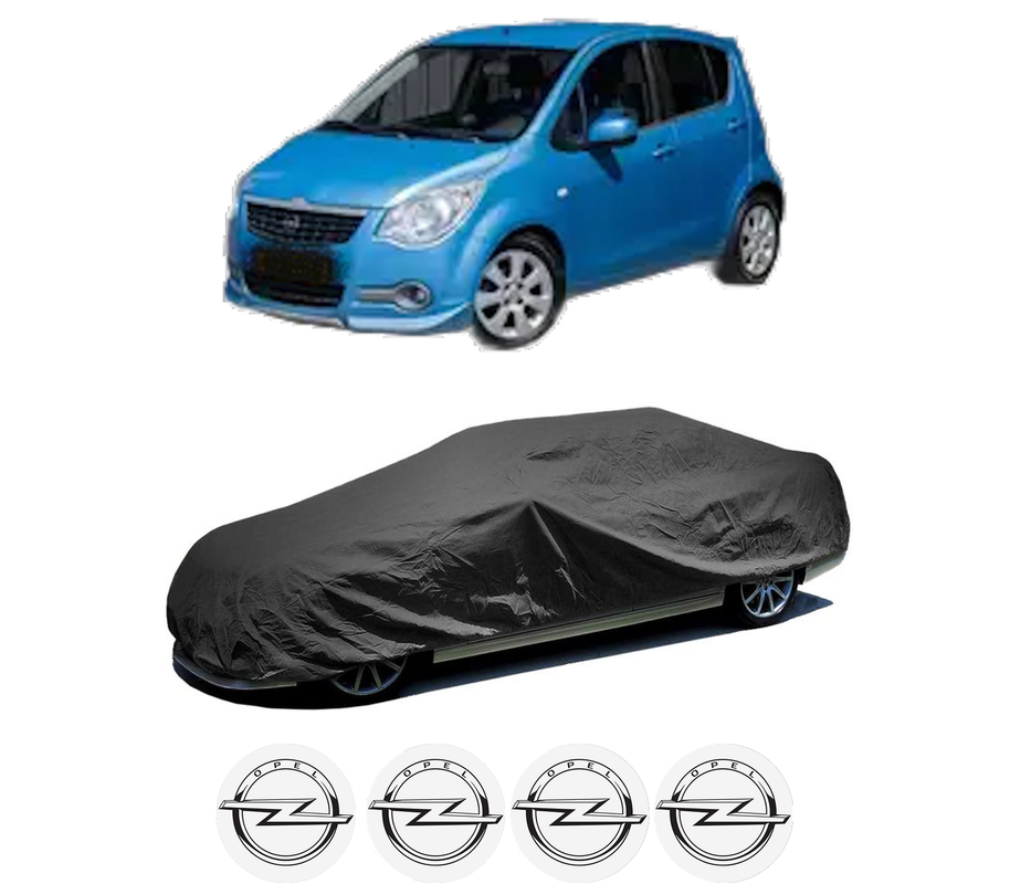 Husa tip prelata auto pentru OPEL AGILA B (H08) din 2008-2014, Culoare Negru, material textil impermeabil, rezistanta la intemperii praf UV, CARPASSION Husa Protectie, 4 Stickere auto cu OPEL