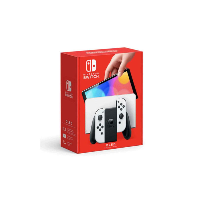 <p>Consola de Nintendo Switch OLED Blanco,  juega en casa en el televisor o mientras viajas. Cuenta con una pantalla táctil OLED para formas intuitivas de jugar cuando estás en modo portátil y puedes conectarte a tu WiFi para competir en línea. Además, los controles Joy-Con incluidos se pueden usar juntos para experiencias intensas para un solo jugador, o puedes entregar uno a un amigo para batallas épicas multijugador.</p><p><b>CARACTERÍSTICAS DESTACADAS</b></p><p>•	Pantalla OLED de 7 pulgadas: disfrute de colores vivos y un contraste nítido</p><p>•	El soporte ancho y ajustable para una visualización cómoda en el modo de sobremesa</p><p>•	Use el puerto LAN de la base cuando juegue en modo TV para una conexión a Internet con cable</p><p>•	Guarde juegos en su Consola con 64 GB de almacenamiento interno</p><p>•	Disfrute de un sonido mejorado cuando juegue en los modos portátil y de mesa.</p><p><b>ESPECIFICACIONES</b></p><p>Características Físicas</p><p>•	Tipo de Controles: Inalámbricos</p><p> •	Controles incluidos: 2 Controles</p><p>•	Controles que soporta: 4 Controles</p>