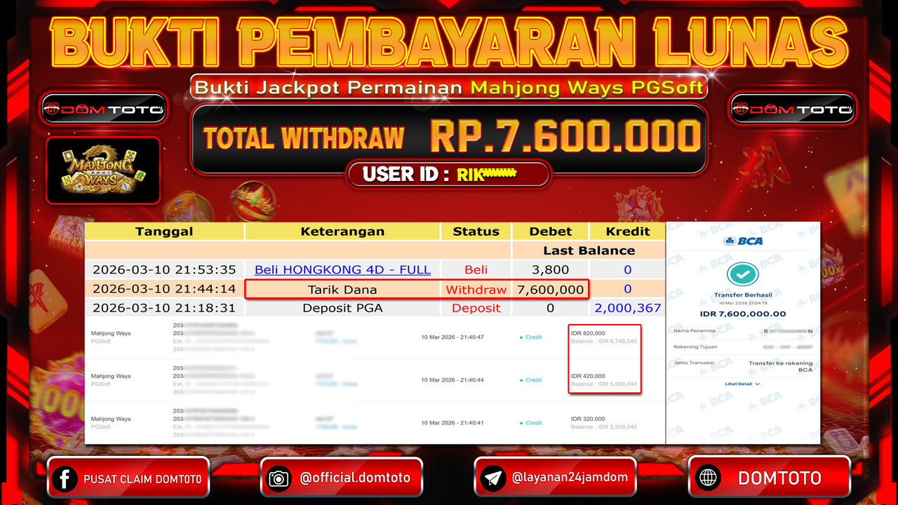 JACKPOT SLOT Mahjong Ways PGSoft 10 MARET 2026
