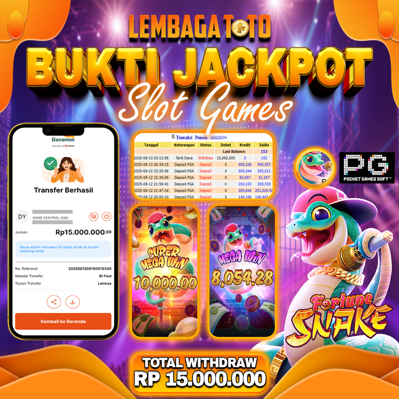 BUKTI JACKPOT 13 AGUSTUS LEMBAGATOTO FORTUNE SNAKE  Rp.15.000.000,- LUNAS