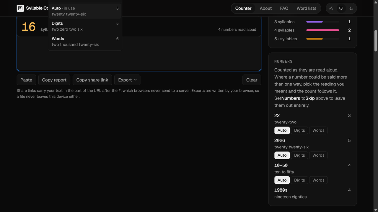 5 Numbers Dropdown