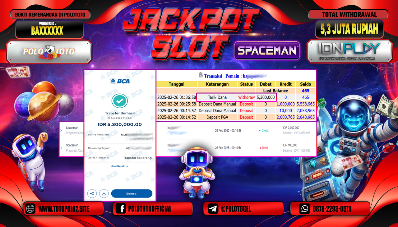 POLOTOTO JACKPOT SLOT SPACEMAN Rp.5.300.000,-
