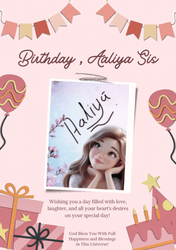 Pink and Brown Illustrative Happy Birthday A4 Document