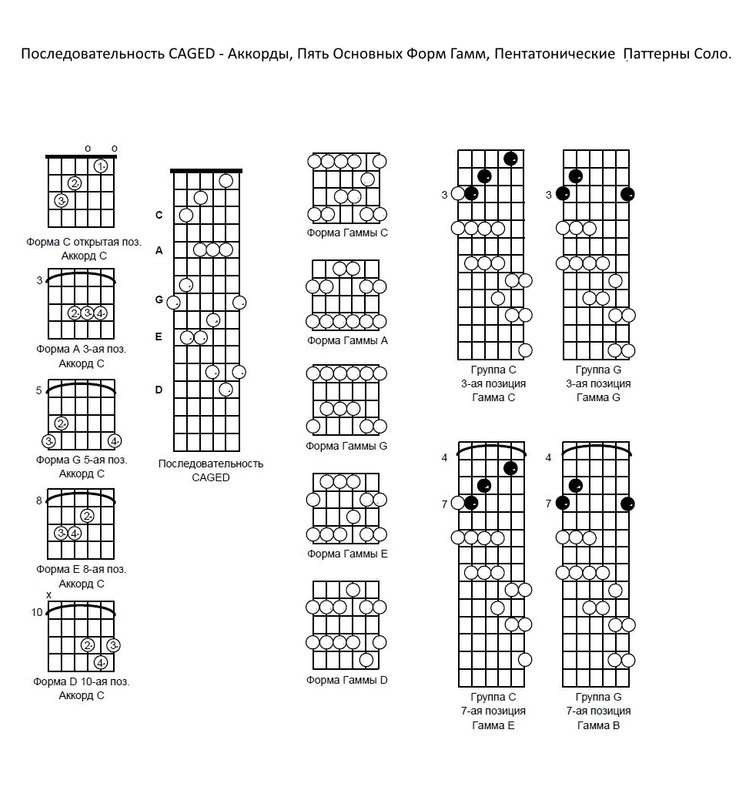 6. CAGED аккорды, формы гамм, ппс шаблон