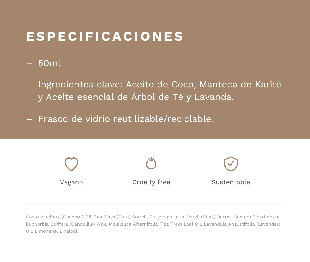 Especificaciones &mdash; Desodorante &Aacute;rbol de T&eacute; y Lavanda