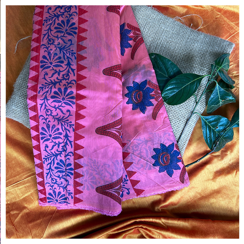 Qyaari by Penkraft Handblock Print Chanderi Silk Saree