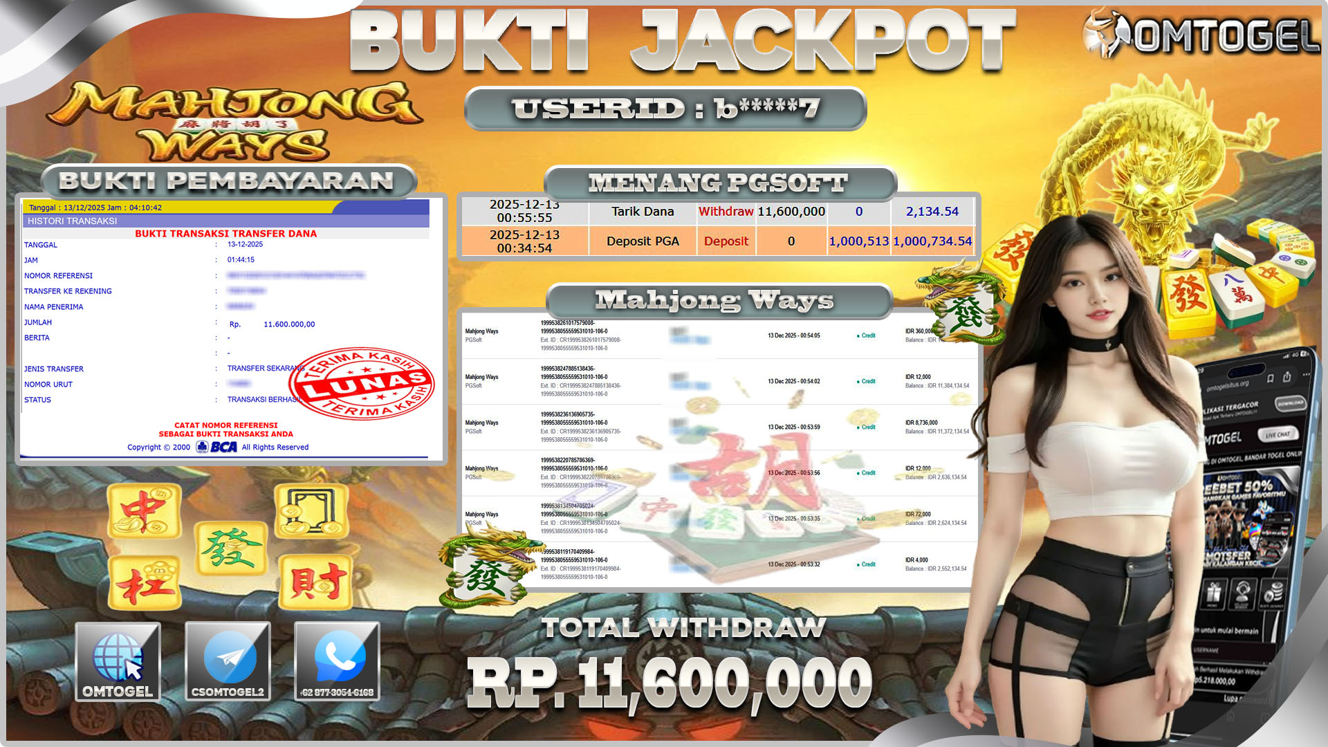 OMTOGEL JACKPOT PG SOFT MAHJONG WAYS ,11 JUTA DI BAYAR LUNAS ,-