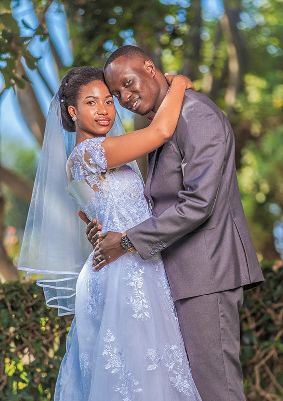 Bride and groom romantic moment