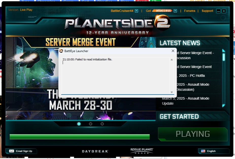 Game will not launch (3/27/2025) | PlanetSide 2 Forums